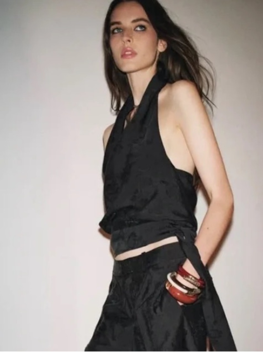 Zara NWT black floral jacquard halter top 2731/264